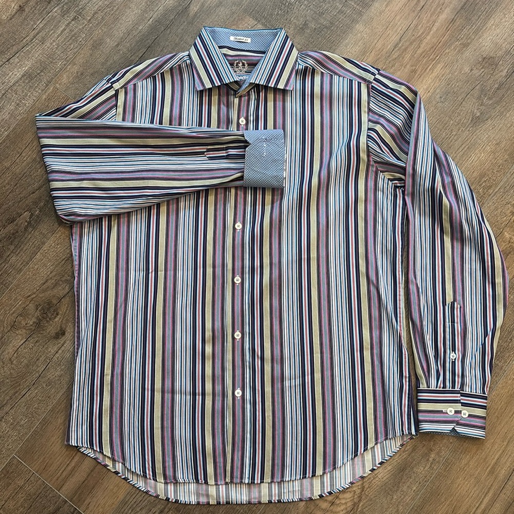 Bugatchi Men’s Size L Pink and Purple Casual Button Down Shirt Shaped Fit‎
